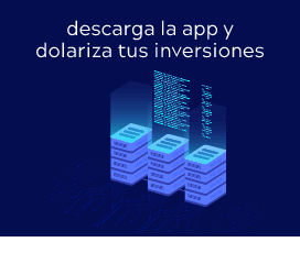 Dibujo de bloques de datos con el texto "Descarga la App y dolariza tus inversiones"